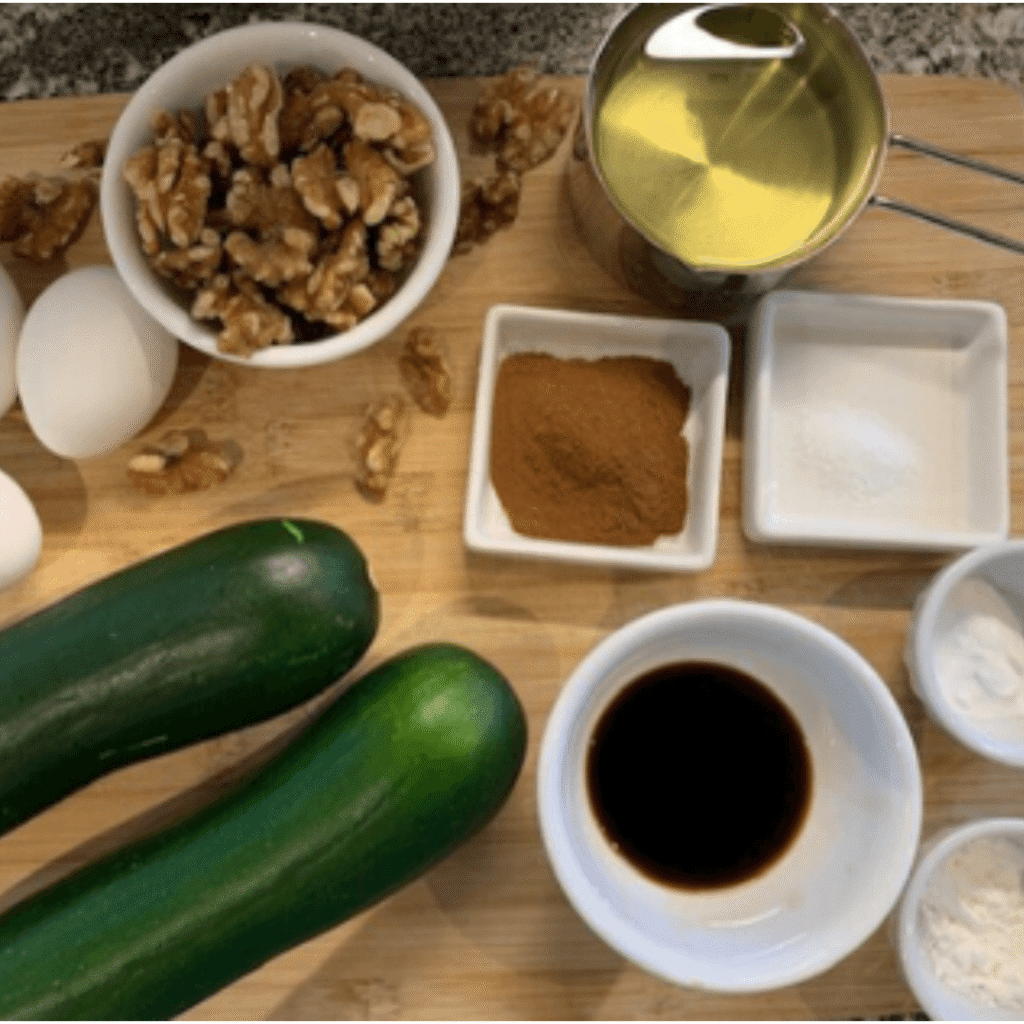 Zucchini Loaf ingredients arranged neatly