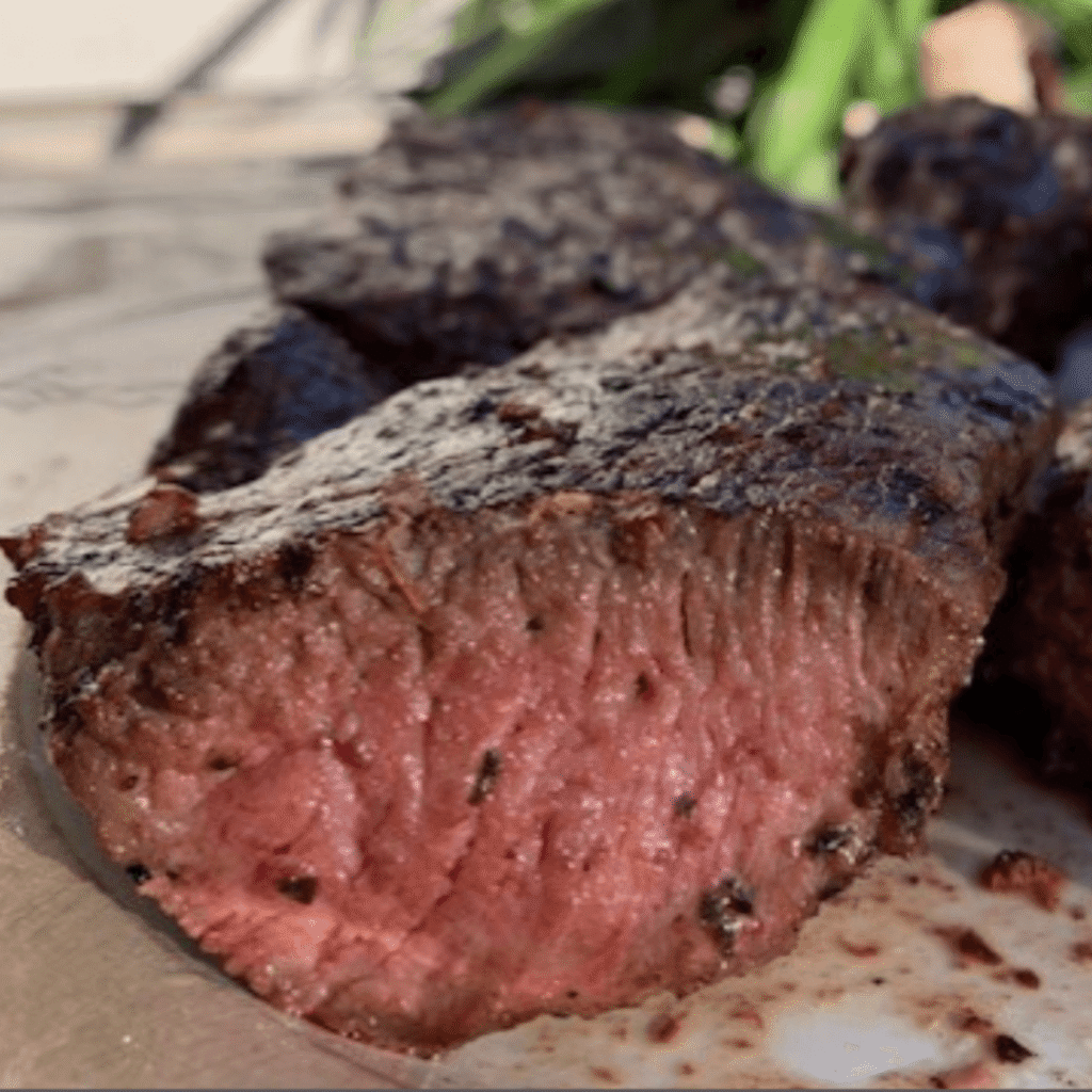 Marinated and cooked steak on a plate