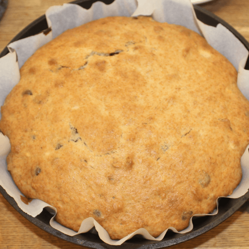 Banana Bread - round in parchment lined cast iron pan