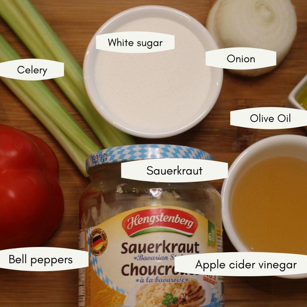 Ingredients mise en place for Sauerkraut Salad recipe