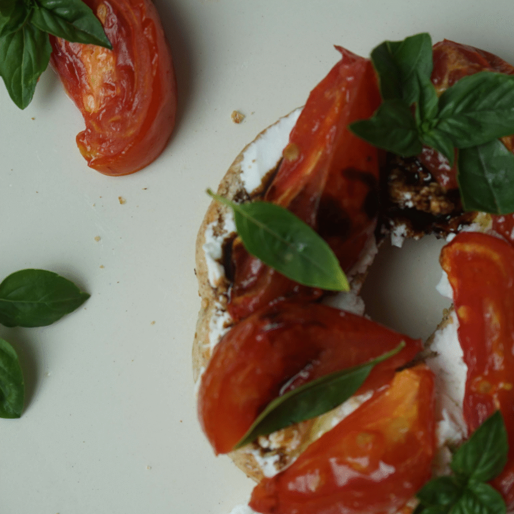 Roasted Tomato and Goat Cheese on a Bagel